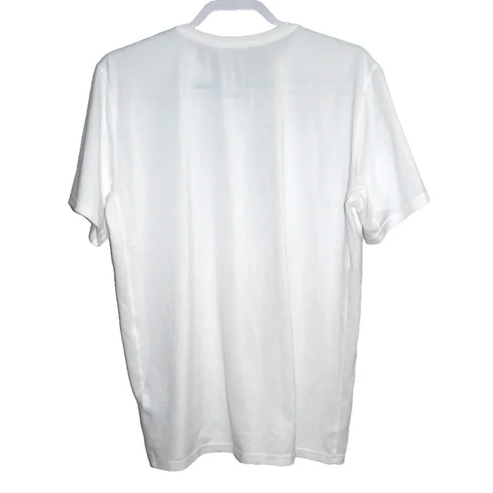 The NIKE Tee Athletic Cut white polyester short sleeve shirt WHEATON THUNDER LG